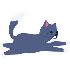 Cute Gray Cat With White Paws Tail Tip And Ears In A Playful Stretched Pose On A Transparent Background Simple Flat Design Illustration