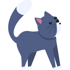 Stylized Blue Gray Cat with White Accents on Tail and Paws Standing on Transparent Background Cartoon Vector Art
