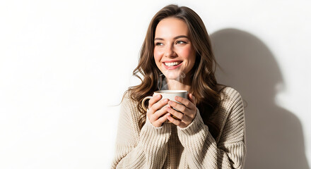 Woman Enjoying Hot Drink: Cozy Morning Moment