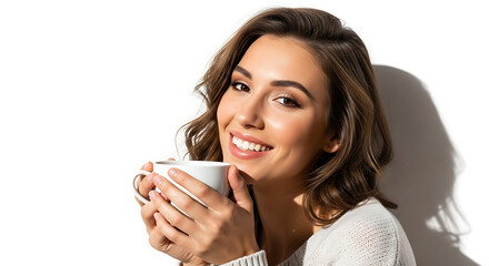 Morning Bliss: Smiling Woman Enjoying Coffee