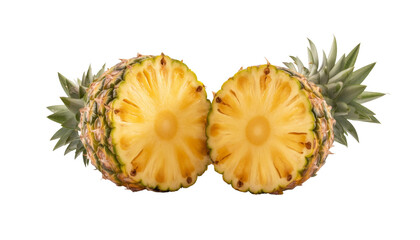 halved pineapple isolated on white background