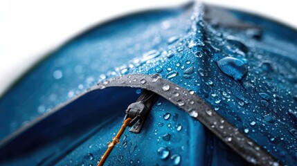 Rain-Kissed Tent: A close-up showcases a resilient tent glistening with raindrops, capturing the essence of outdoor adventures and preparedness.