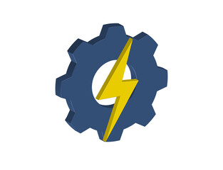 Simple 3D illustration of a data cloud icon with gears. Transparent background, PNG format.