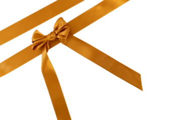 Ribbon gift decoration with a corner bow. Transparent background, PNG format.