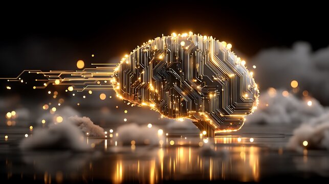 Digital Representation of Human Brain with Circuit Board Design in a Dark Futuristic Environment