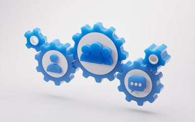 Mechanical gear and business icons, 3d rendering.