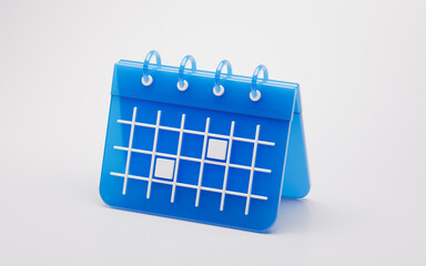 Cartoon calendar with blue glass material, 3d rendering.