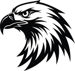 Obraz premium Eagle head vector illustration, bold bird graphic, fierce hawk silhouette, wild raptor art, patriotic animal logo, sharp beak design