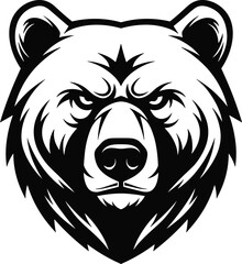 Fierce bear head illustration, wildlife logo design, strong animal symbol, grizzly bear vector art, wild nature mascot icon, aggressive