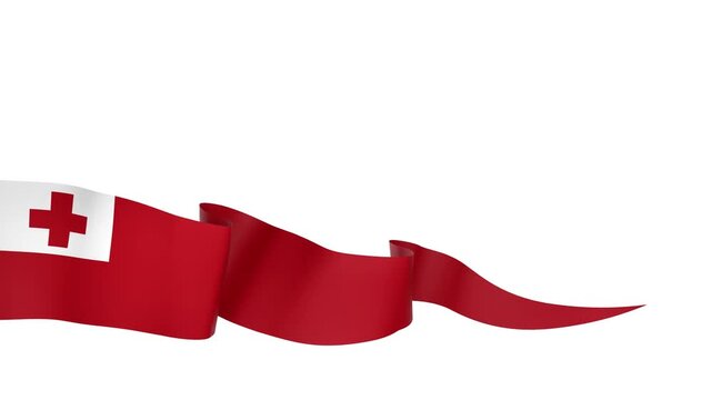 Waving Tonga Flag Ribbon on White Background with Alpha