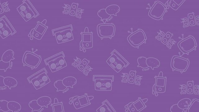 Seamless Pattern of Food Icons on Purple Background.