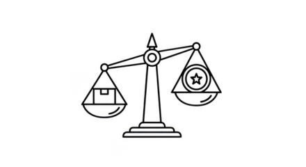 House And Star On Balance Scale Property Value Quality Concept