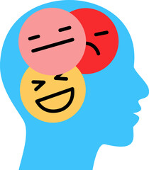 Symbol of emotional state,concept multiple moods within a head, representing psychological complexity