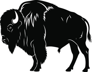 Majestic bison standing strong, wild animal silhouette, powerful beast, nature symbol, buffalo illustration, wildlife, rugged creature, prairie icon, natural strength, wildlife art