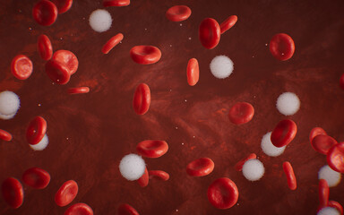 Red blood cells with biological and medical concept, 3d rendering.