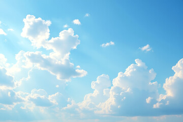 Bright blue sky with fluffy white clouds creating serene