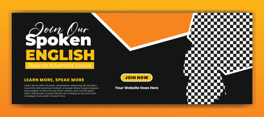 Online course and business conference and spoken english social media cover template design vector