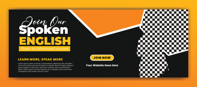Online course and business conference and spoken english social media cover template design vector