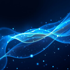 Abstract blue wave with glowing particles and light effects