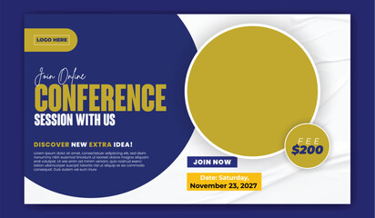 Online course and business conference and spoken english social media banner template design vector