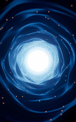 Obraz premium Dark round tunnel with glowing neon lines, 3d rendering.