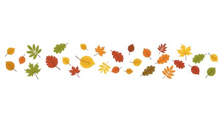 Colorful Fall Leaves Border on White Background for Seasonal Designs