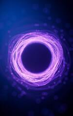 Flowing curve lines and particles with ring shape, 3d rendering.