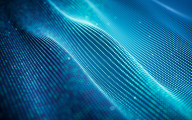 Flowing curve lines and particles background, 3d rendering.