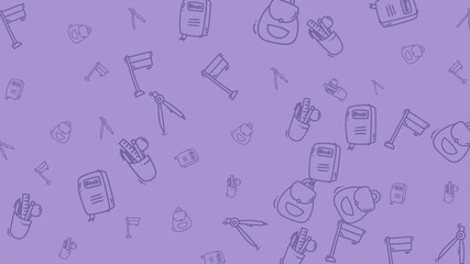 Seamless Pattern of School Supplies on a Purple Background. - Powered by Adobe