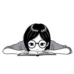 Reading girl illustration with glasses and book