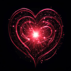 Glowing heart shape radiating vibrant energy and light