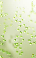 Transparent green molecules background, 3d rendering.