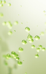 Transparent green molecules background, 3d rendering.