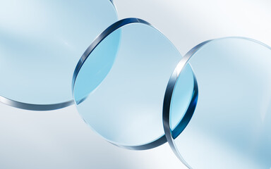 Transparent blue glass geometries background, 3d rendering.