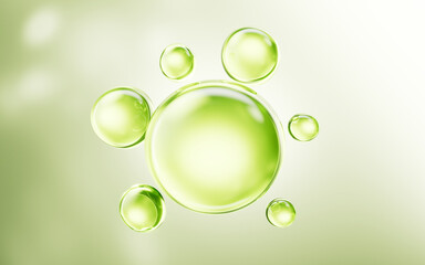 Transparent green liquid bubbles background, 3d rendering.