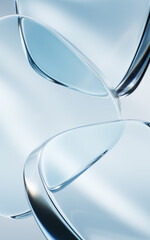 Transparent blue glass geometries background, 3d rendering.