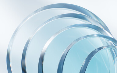 Transparent blue glass geometries background, 3d rendering.