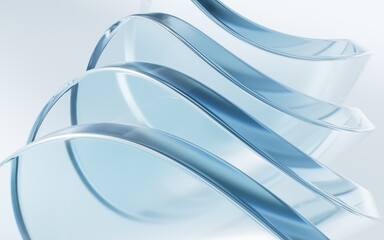 Transparent blue glass geometries background, 3d rendering.