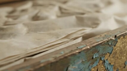 Forgotten archives and weathered textures, a macro view of decaying paper and peeling paint on an antique surface - Powered by Adobe