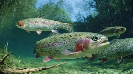 Fototapeta premium trout,refraction,freshwater,species,biology,ecology,habitat,environment,underwater,wildlife,river,water,aquatic,swimming,nature,stream,fish,mountain,sunlight,clear 