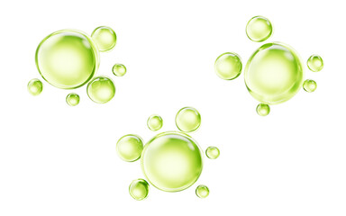 Transparent green liquid bubbles, 3d rendering.
