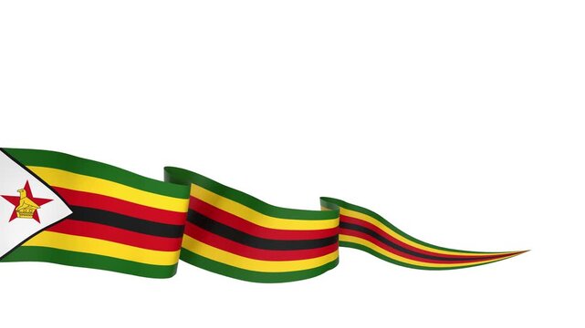 Waving Zimbabwe Flag Ribbon on White Background with Alpha