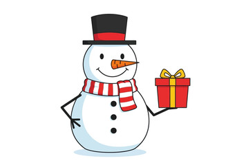 Snowman with a top hat scarf and gift