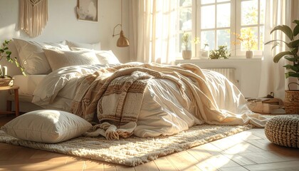 Serene Bedroom Sanctuary with Pastel Sunrise Lighting