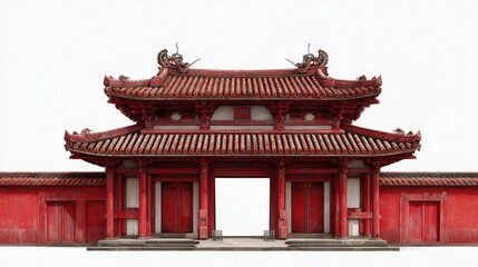 Obraz premium Ming palace gate with red walls isolated on white background