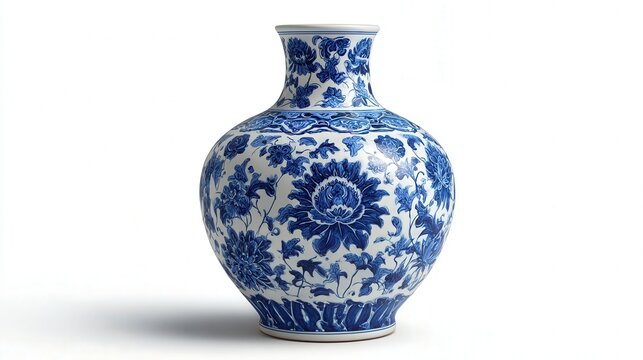 Ming porcelain blue and white vase isolated on white background