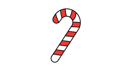 Isolated Candy Cane Illustration with Red and White Stripes for Festive Holiday Decorations and Graphic Design Projects
