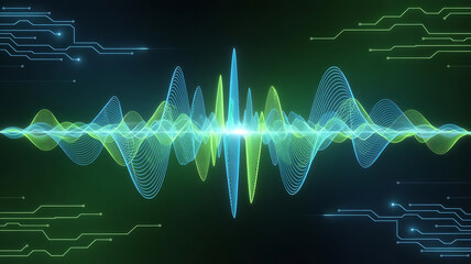 Abstract digital sound waveform with circuit board elements