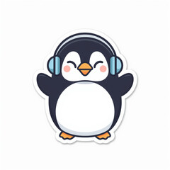 Obraz premium Cheerful Penguin Dancing with Blue Headphones Cute Cartoon Vector Design