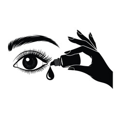 Woman s hand applying eye drops to a detailed eye